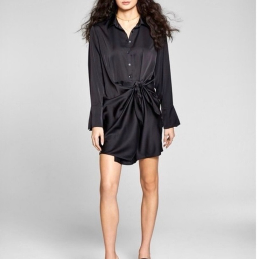 And Now This Dress Black Satin Twist Front Mini M Cocktail Party Gorpcore